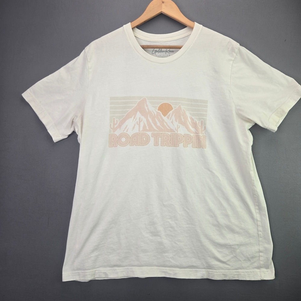 Golden Rose Clothing Road Trippin T-Shirt M/L White Graphic Desert Mountain USA